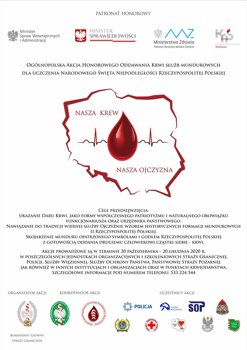 Plakat promujący akcję "Nasza krew - nasza Ojczyzna". Wersja dostępna cyfrowo pod komunikatem