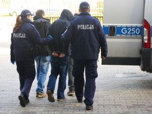 policjanci prowadzą zatrzymanych