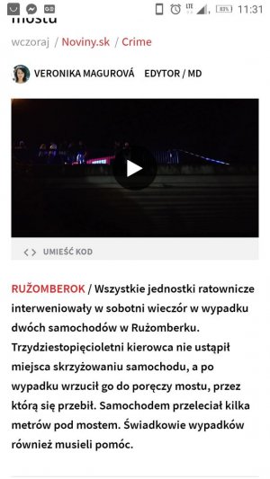 polskie tłumaczenie jednego ze słowackich portali opisujących wypadek drogowy