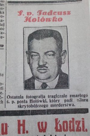 fragment artykułu z gazety ze zdjęciem zamordowanego posła Hołówko