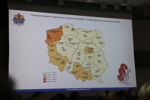 Mapa Polski pokazująca zagrożenie przestępczością.