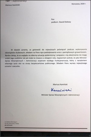Pismo od Ministra Spraw Wewnętrznych i Adm.