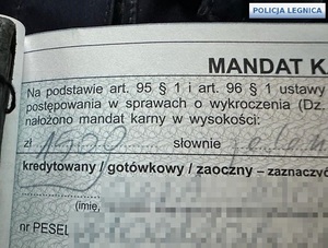 Mandat karny z wpisaną kwota 1500 złotych