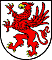 Herb województwa zachodniopomorskiego: czerwony gryf pomorski w pozycji bojowej na srebrnym polu