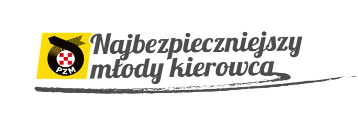 Logo Polskiego Związku Motorowego i napis: Najbezpieczniejszy Młody Kierowca