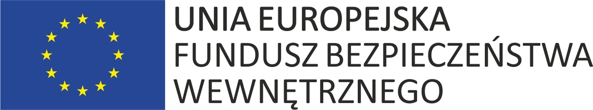 logo unia europejska fundusz bezpieczeństwa wewnętrznego, po lewj stronie flaga unii europejskiej