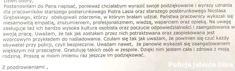 zdjęcie listu z podziękowaniami