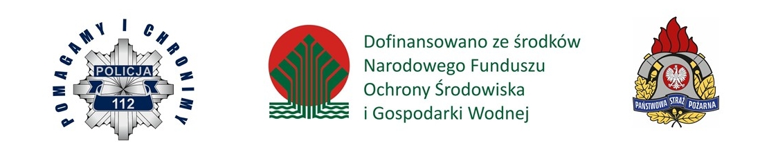 Baner z logami: Państwowej strazy Pożarnej, Narodowego Funduszu Ochrony Środowiska i Gospodarki Wodnej i oraz logo Pomagamy i Chronimy