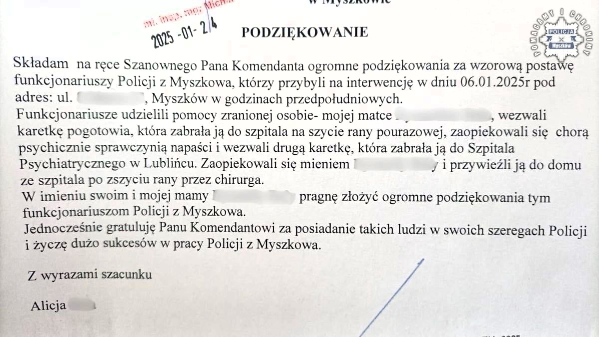 Treść podziękowań, których deskrypcja znajduje się pod tekstem.