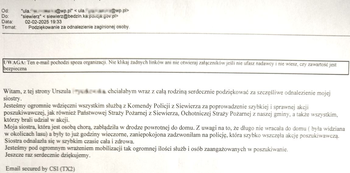 Treść podziękowań, których deskrypcja znajduje się pod tekstem.