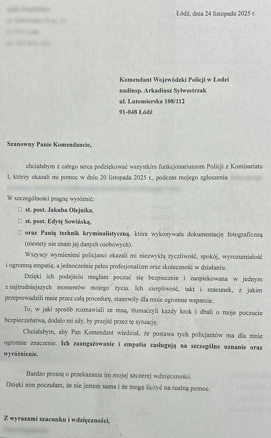 Podziękowania, których deskrypcja znajduje sie pod tekstem.