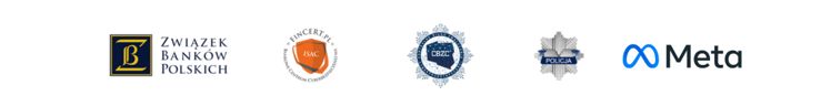 Logo Związku Banków Polskich, Bankowego Centrum Cyberbezpieczeństwa, CBZC, Policji i META.