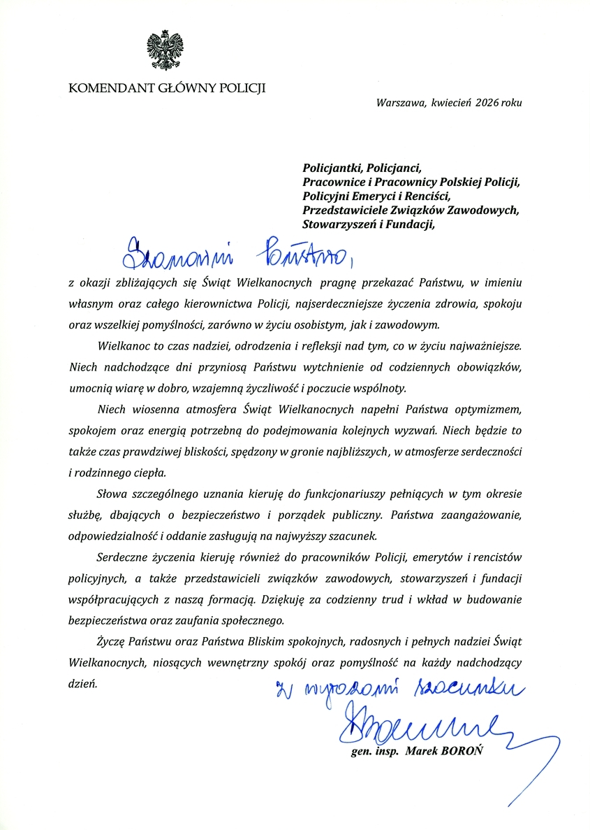 Życzenia Komendanta Głównego Policji