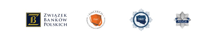 Logo: Związku Banków Polskich, FinCert.pl, CBZC i policyjna gwiazda.