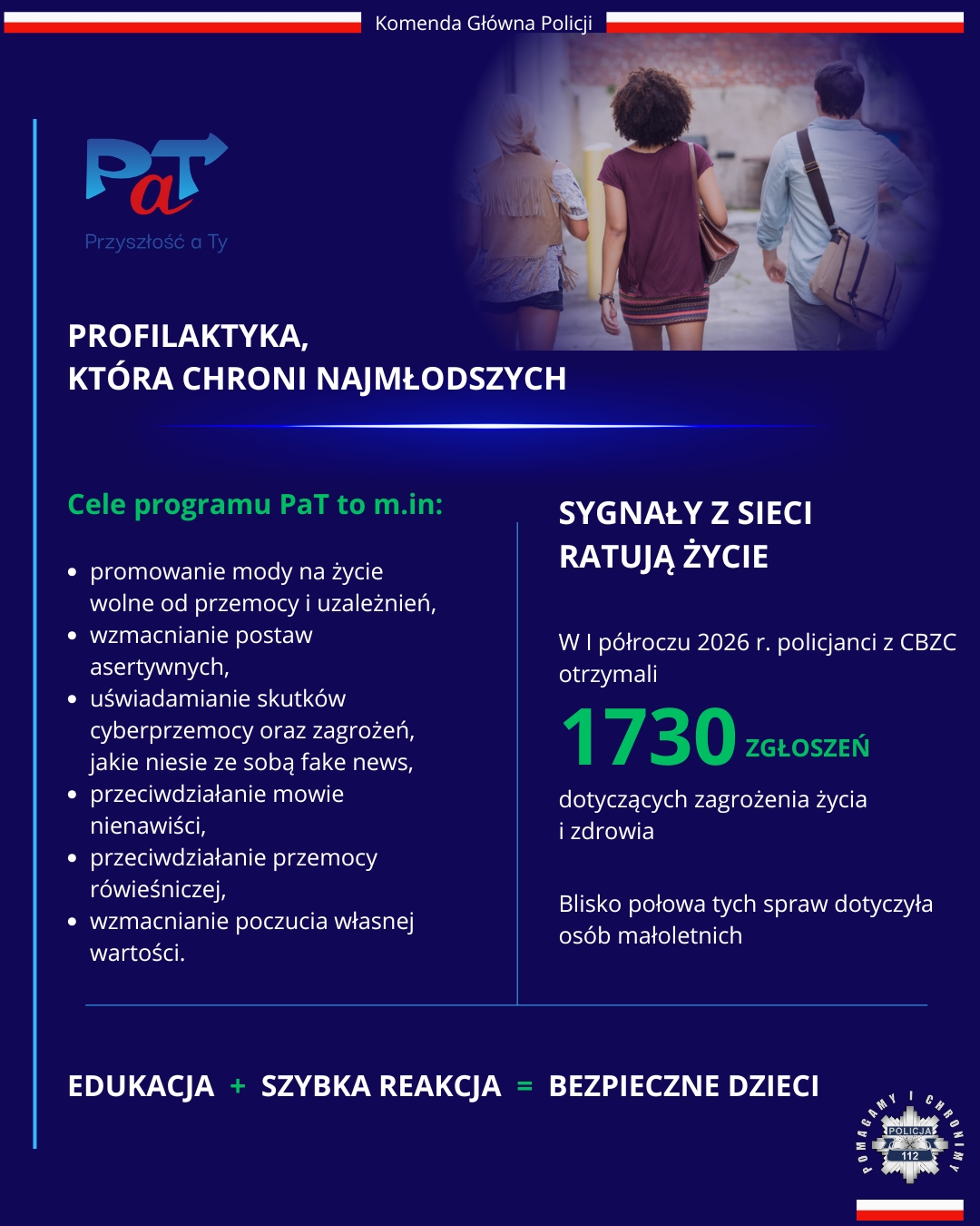Grafika na temat działań profilaktycznych Policji oraz na temat działań Centralnego Biura zwalczania Cyberprzestępczości w zakresie bezpieczeństwa i zagrożeń w sieci. Treść grafiki zawarta w tekście arykułu.