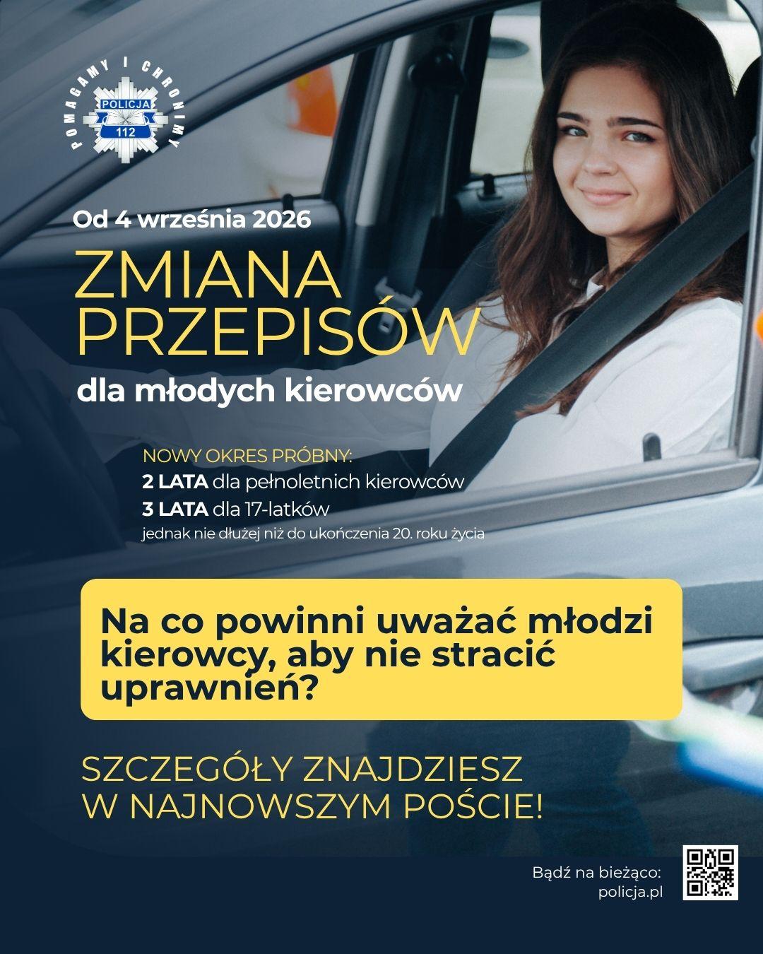 W tle grafiki kobieta siedząca za kierownicą samochodu osobowego. Na pierwszym planie informacje o zmianach w przepisach. Informcje te są zawarte w treści artykułu.