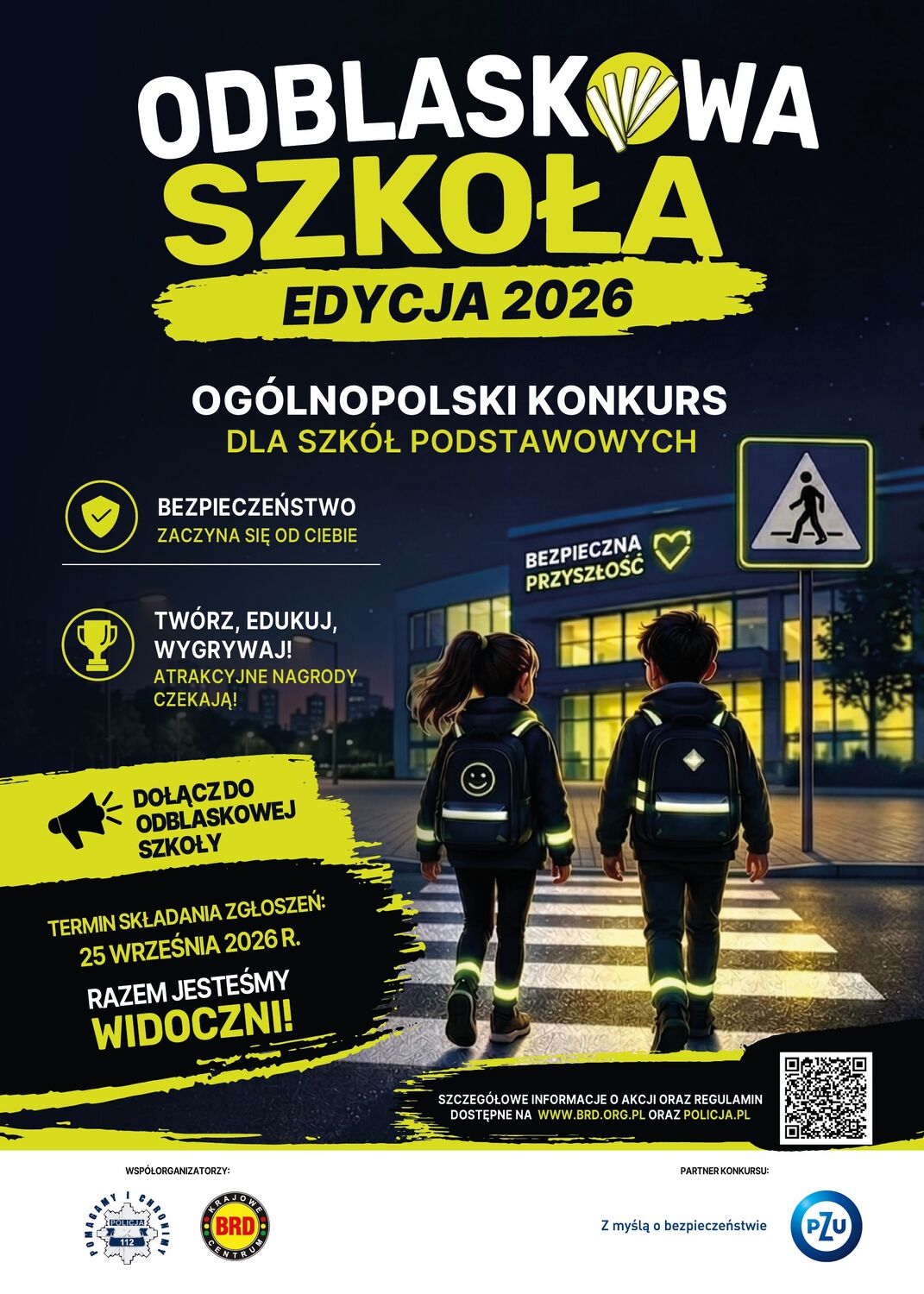 Plakat informujący o konkursie "Odblaskowa Szkoła 2026".