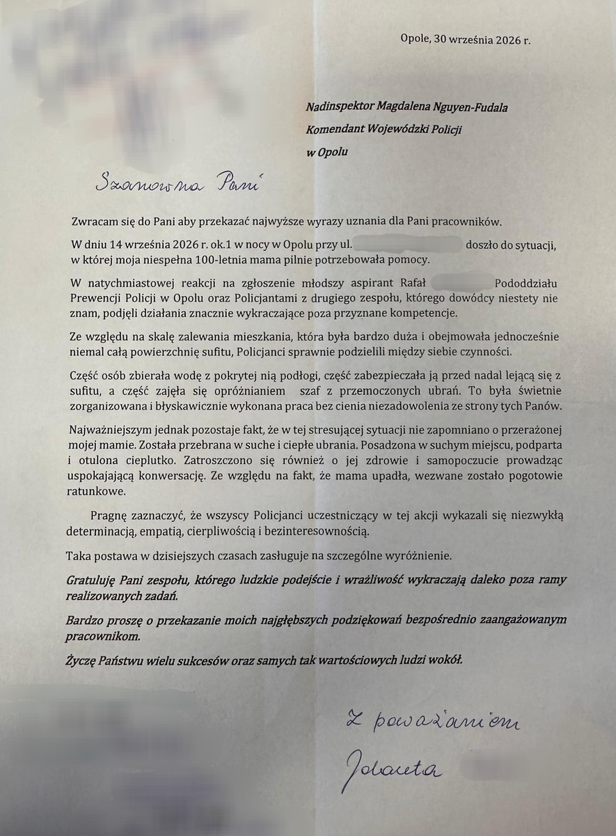List z podziękowaniami.