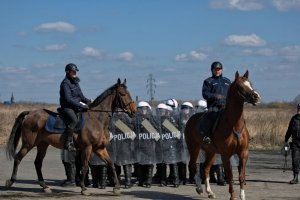 Ćwiczenia policji konnej i mundurowych z oddziału