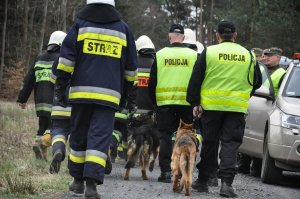 policjanci z psami, strażacy i strażnicy leśni