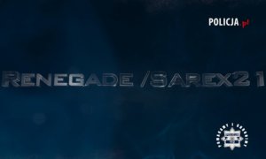 Trójwymiarowy napis Renegade/Sarex 21 na granatowym tle