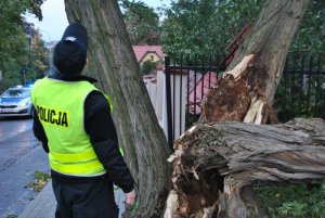 Policjanci pomagają przy usuwaniu skutków Orkanu Ksawery