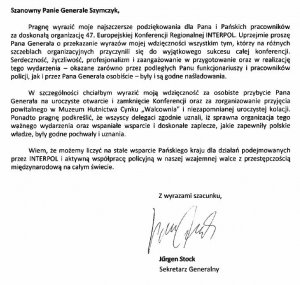 List Sekretarza Generalnego Interpolu do Komendanta Głównego Policji