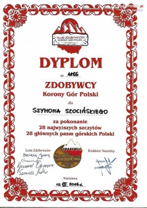 Zdjęcie ukazuje dyplom dla zdobywcy szczytu.