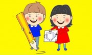 rysunek przedstawiająca małego chłopca trzymającego ołówek i dziewczynkę trzymającą kartkę papieru