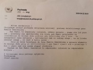 list przesłany do komendy miejskiej policji w Białymstoku