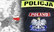 Rękaw policyjnego munduru na tle mapy Europy