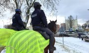 dwaj policjanci na koniach podczas patrolu