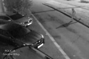 Zapis z kamer trzech zaparkowanych aut oraz idących w ich stronę mężczyzny