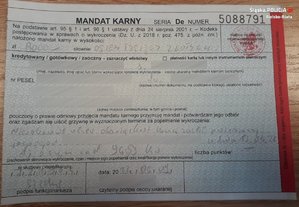 Formularz mandatu karnego na kwotę 8 tysięcy złotych