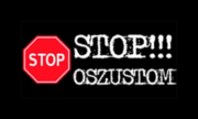 grafika przedstawia napis stop oszustom!!!  po lewej stronie napisu znak stop