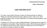 fragment listu, jaki został złożony na ręce Komendanta Powiatowego Policji w Kluczborku