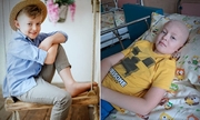 kolaż - zdjęcie chłopca w kapeluszu i chłopca leżącego w szpitalnym łóżku