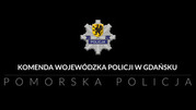 gwiazda policyjna na czarnym tle i napis: Komenda Wojewódzka Policji w Gdańsku i pod spodem napis: Pomorska Policja