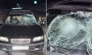 kolaż dwóch zdjęć, na którym widać zniszczone auto osobowe
