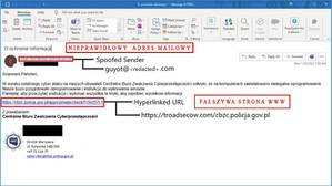 zrzut ekranu przedstawia fałszywy mail z informacją o rzekomym cyberataku