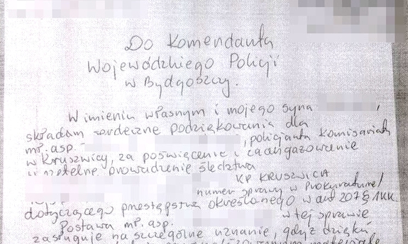 list z podziękowaniami