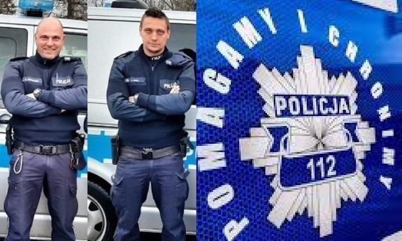 kolaż trzech zdjęć, na dwóch od lewej znajdują się umundurowani policjanci, na trzecim policyjna gwiazda z napisem 112 i napisem wokół gwiazdy: Pomagamy i chronimy