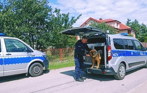 policjant z psem przy radiowozie