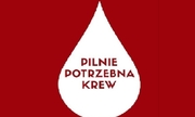 grafika przedstawia na czerwonym tle biała kropla krwi a w niej napis: Pilnie potrzebna krew