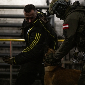 funkcjonariusz z psem w trakcie ćwiczeń