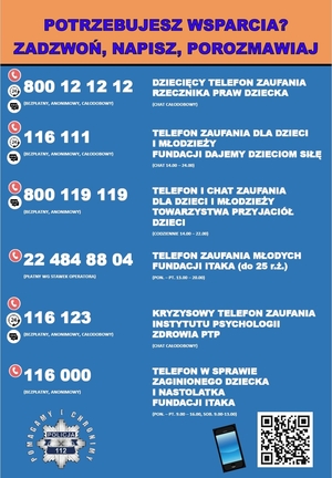 infografika z numerami telefonów zaufania