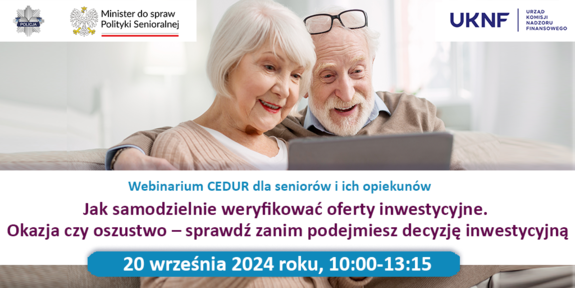 plakat przedstawiający parę seniorów przed komputerem