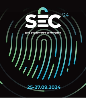 Plakat konferencji. Napis SEC24, safe commerce conference, 25-27.09.2024