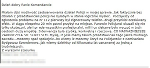 Treść podziękowań dla policjantów.