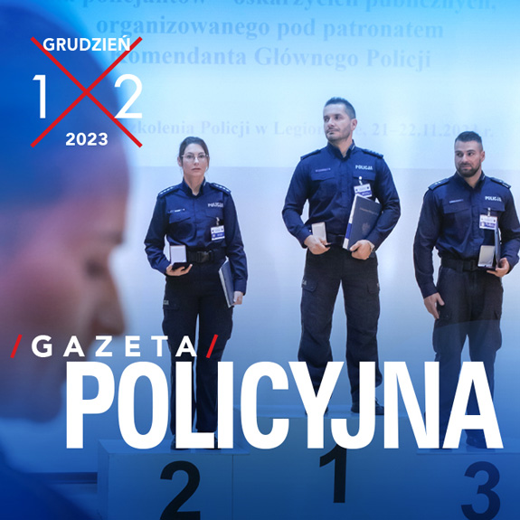 Fragment okładki Gazety Policyjnej przedstawiający troje nagrodzonych policjantów.